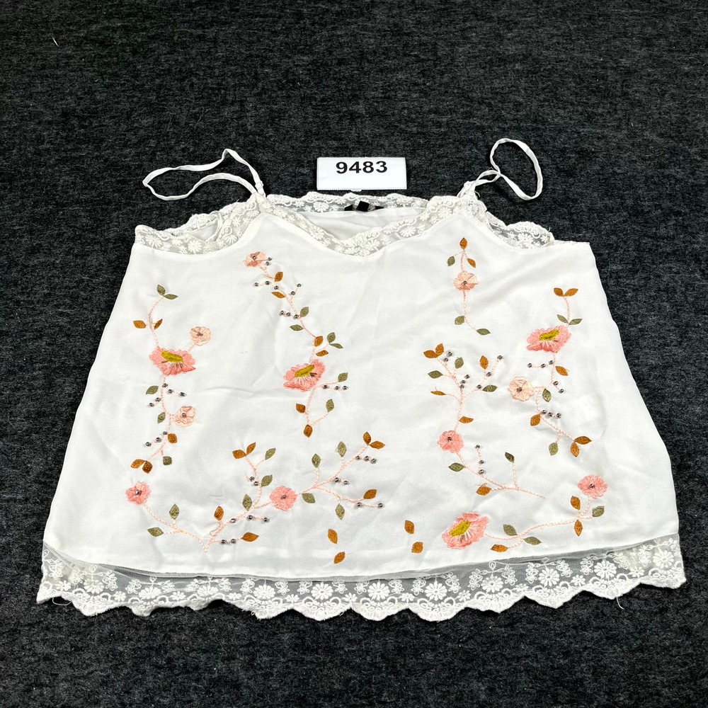 Buffalo David Button Cami Top Womens XL White Floral Lace Trim Adjustable Straps